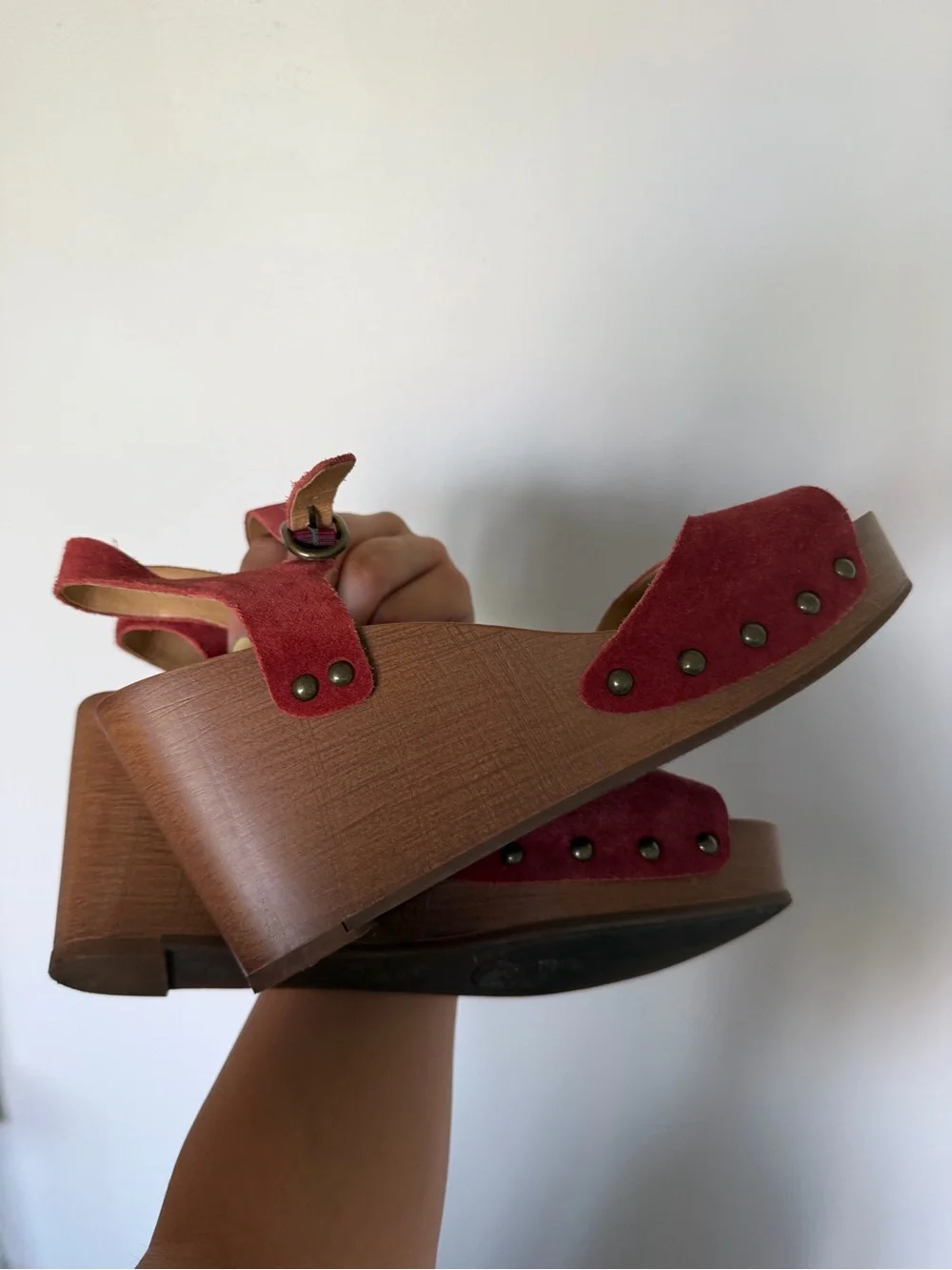 Lucky Brand Red Suede Platform Wedge Sandals Size 7M